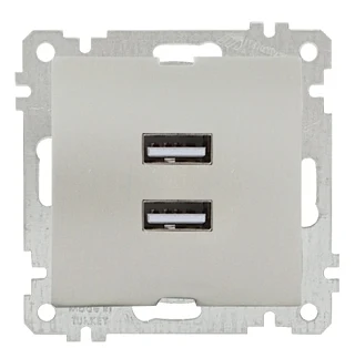 Mutlusan 2100 449 0183 Mek+Tuş İkili USB Şarj Prizi Titanyum