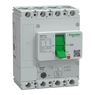 Schneider Electric G20B4A100 Kompakt şalter, GoPact MCCB 200, 4 kutuplu, 25 kA (415 V AC), 100 A, TMD koruma ünitesi, ayarlı