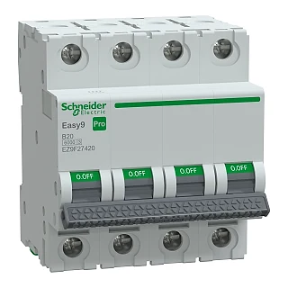 Schneider Electric EZ9F27420 Otomatik Sigorta, Easy9 Pro, 6kA, B-Eğrisi, 4-Kutup, 20A