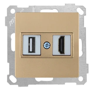 Mutlusan 2100 459 0180 Mek+Tuş Data Prizi 1*USB/1*HDMI Antik Altın