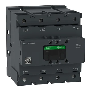 Schneider Electric LC1DT200A6KUE Kontaktör, TeSys Deca Advanced, 4P(4NO), AC-1, <=440V, 200A, 100-250V AC/DC bobin, pabuç-halka veya çubuklar