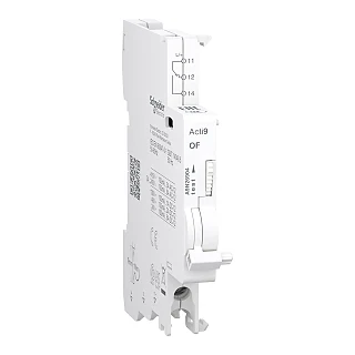 Schneider Electric A9N26904 Yardımcı kontak, Acti9 A9N, OF, 1 C/O, 100mA ila 6A, 24VAC ila 415VAC, 24VDC ila 130VDC, alt bağlantı