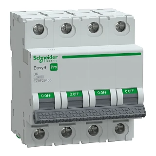 Schneider Electric EZ9F29406 Otomatik Sigorta, Easy9 Pro, 10kA, B-Eğrisi, 4-Kutup, 6A