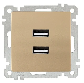 Mutlusan 2100 449 0180 Mek+Tuş İkili USB Şarj Prizi Antik Altın