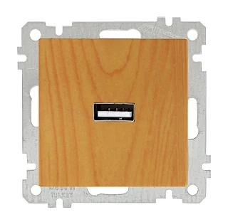 Mutlusan 2100 448 0158 Mek+Tuş Tekli USB Şarj Prizi Meşe