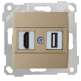 Mutlusan 2200 459 0180 Rita Mek+Tuş Data Prizi 1*USB/1*HDMI Antik Altın