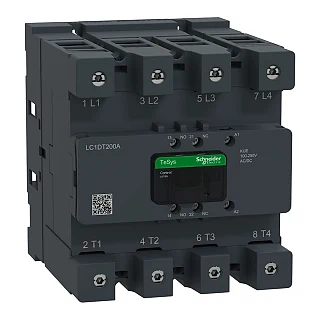Schneider Electric LC1DT200AKUE Kontaktör, Tesys Deca Advanced, 4P(4NO), AC-1, <=440V, 200A, 100-250V AC/DC bobin, konnektör