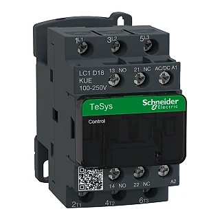 Schneider Electric LC1D18KUE Kontaktör TeSys Deca 3P 18A AC-3 440V'a kadar bobin 100-250V AC/DC