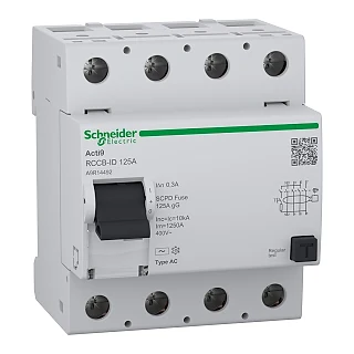 Schneider Electric A9R14492 Kaçak Akım Koruma Rölesi, Acti9, AC Tipi, 300 mA, 4-Kutup, 125A