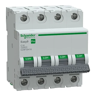 Schneider Electric EZ9F59416 Otomatik Sigorta, Easy9 Pro, 10kA, C-Eğrisi, 4-Kutup, 16A