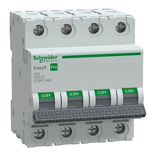 Schneider Electric EZ9F57463 Otomatik Sigorta, Easy9 Pro, 6kA, C-Eğrisi, 4-Kutup, 63A