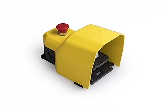 EMAS PDKA11GX28 PDK Serisi Metal Korumalı 2*(1NO+1NC) Taşıma Kol Delikli İki Kademeli Resetli (Acil Stop'lu) Tekli Sarı Plastik Pedal