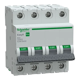 Schneider Electric EZ9F29432 Otomatik Sigorta, Easy9 Pro, 10kA, B-Eğrisi, 4-Kutup, 32A