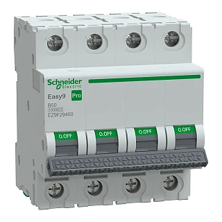 Schneider Electric EZ9F29450 Otomatik Sigorta, Easy9 Pro, 10kA, B-Eğrisi, 4-Kutup, 50A