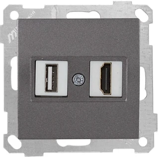Mutlusan 2100 459 0195 Mek+Tuş Data Prizi 1*USB/1*HDMI Füme