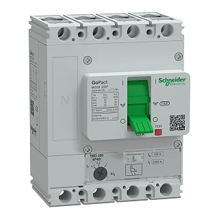 Schneider Electric G20F4A125 Kompakt şalter, GoPact MCCB 200, 4 kutuplu, 36 kA (415 V AC), 125 A, TMD koruma ünitesi, ayarlı