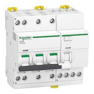 Schneider Electric A9DE3706 Aşırı Akım Korumalı Kaçak Akım Sigortası, Acti9 iCV40N, 3P+N, 6 A, C Eğrisi, 6000 A, 30 mA, AC Tip (temsili görsel)