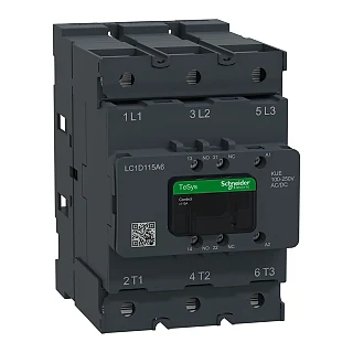 Schneider Electric LC1D115A6KUE Kontaktör, TeSys Deca Advanced, 3P(3NO), AC-3/AC-3e, <=440V, 115A, 100-250V AC/DC bobin, pabuç-halka veya çubuklar
