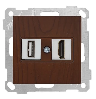 Mutlusan 2100 459 0157 Mek+Tuş Data Prizi 1*USB/1*HDMI Ceviz