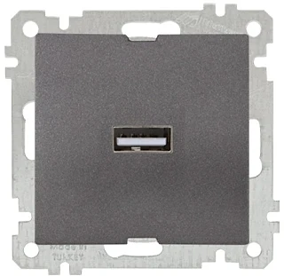 Mutlusan 2100 448 0195 Mek+Tuş Tekli USB Şarj Prizi Füme