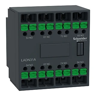 Schneider Electric LADN31A Yardımcı kontak bloğu, TeSys Deca, 3NO + 1NC, önden montajlı, snap-in terminalli