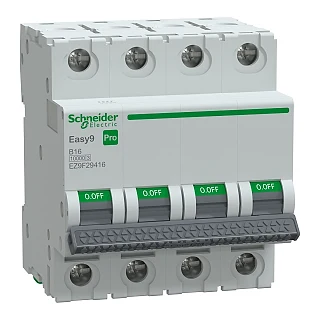 Schneider Electric EZ9F29416 Otomatik Sigorta, Easy9 Pro, 10kA, B-Eğrisi, 4-Kutup, 16A