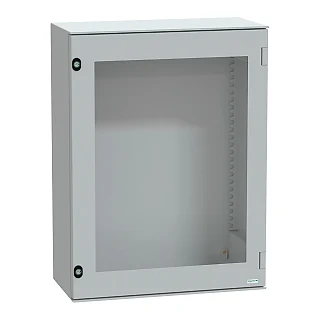 Schneider Electric NSYPLM86TG Duvara monte polyester muhafaza, PanelSeT PLM, camlı kapı, 847x636x300mm, IP66, IK08, RAL 7035