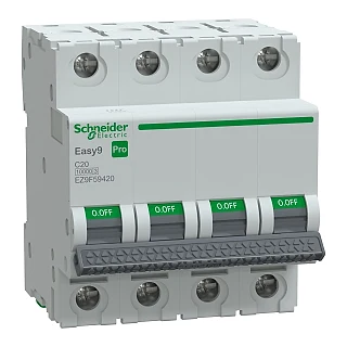 Schneider Electric EZ9F59420 Otomatik Sigorta, Easy9 Pro, 10kA, C-Eğrisi, 4-Kutup, 20A