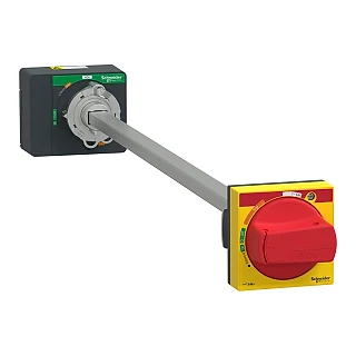 Schneider Electric LV426933T Uzatılmış yönlendirme kolu, ComPacT NSXm, sarı ön yüz üzerinde kırmızı kol, mil uzunluğu 200 ila 600 mm, IP54
