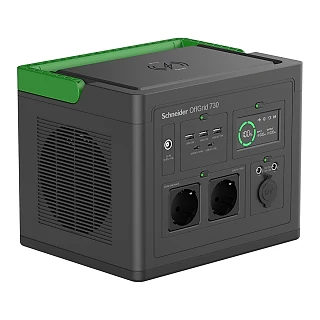 Schneider Electric PPS730-GR Schneider OffGrid Taşınabilir Güç İstasyonu 730, 738Wh Lityum-iyon, LCD, 2 CEE 7/3 Schuko çıkış, Sinüs, 3 USB-A, 2 USB-C, Kablosuz Şarj Cihazı