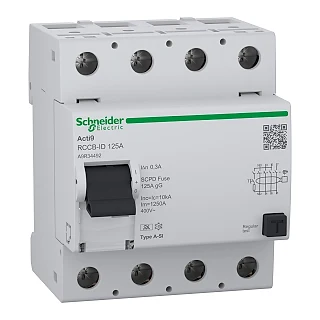 Schneider Electric A9R34492 Kaçak Akım Koruma Rölesi, Acti9, A-SI Tipi, 300 mA, 4-Kutup, 125A