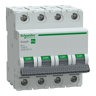 Schneider Electric EZ9F29410 Otomatik Sigorta, Easy9 Pro, 10kA, B-Eğrisi, 4-Kutup, 10A
