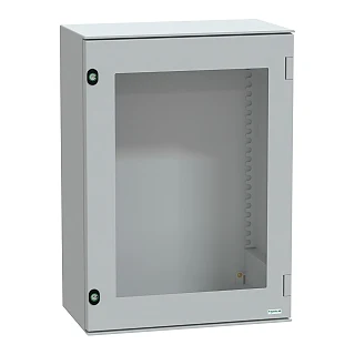 Schneider Electric NSYPLM75TG Duvara monte polyester muhafaza, PanelSeT PLM, camlı kapı, 747x536x300mm, IP66, IK08, RAL 7035